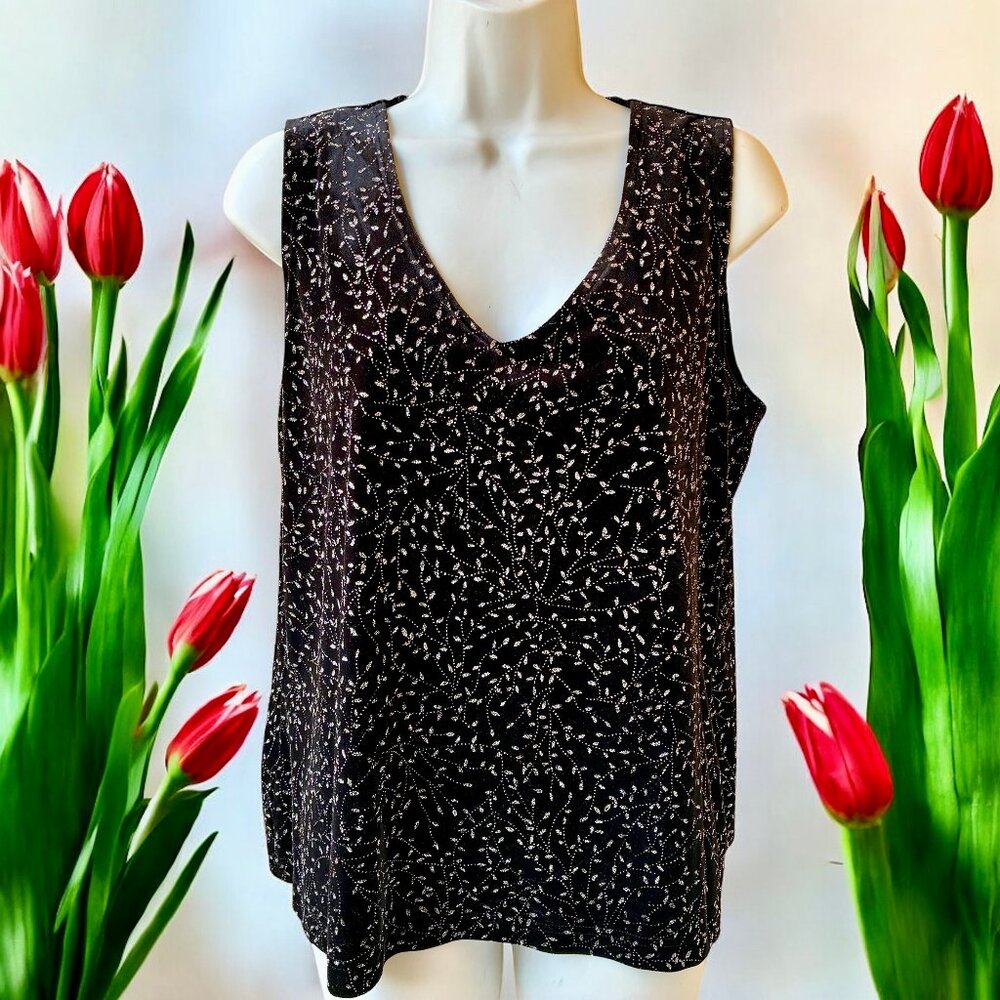 Ronni Nicole by Ouida Black Glitz Glam Evening Tank Top V-Neckline Womens XL